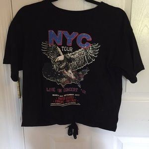 black graphic tee with tie down the back